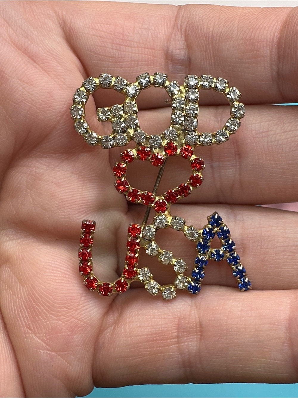 Crystal 'God Loves USA' Multicolor Pin Brooch